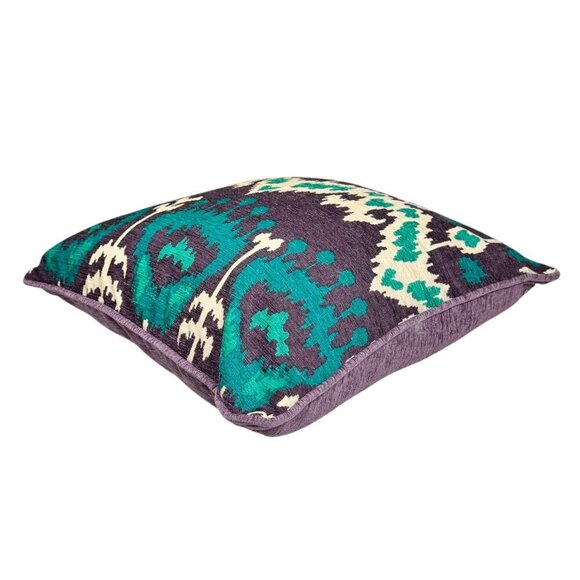 New SAFAVIER Ikat Throw Pillow Velvet Purple White Blue 17x17 Boho Decorative - Picture 4 of 7